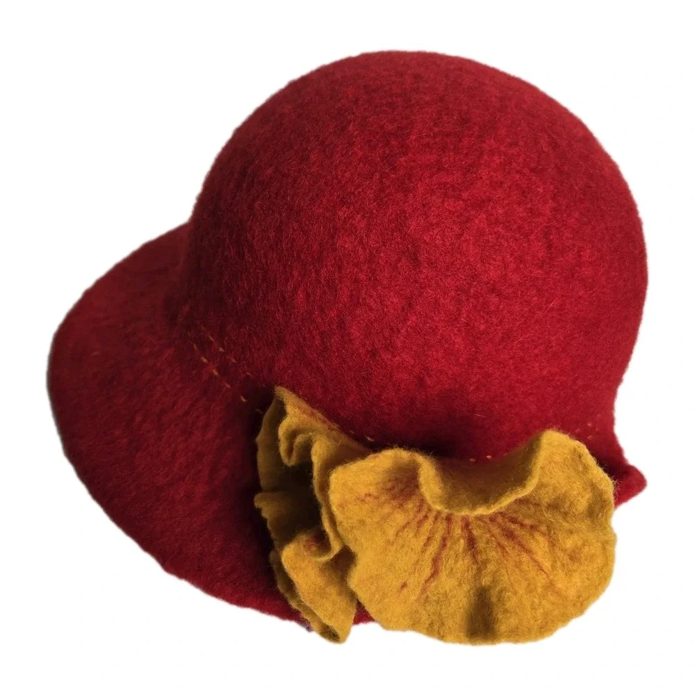 NEW Handmade‎ Nepal Felted Wool Hat Red Boho Fair Trade Ganesh Himal Trading Co.